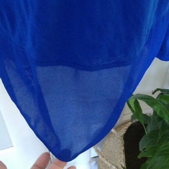 NWOT A.N.A High Low Blue Long Sleeve Sheer Back Top - Picture 6 of 10
